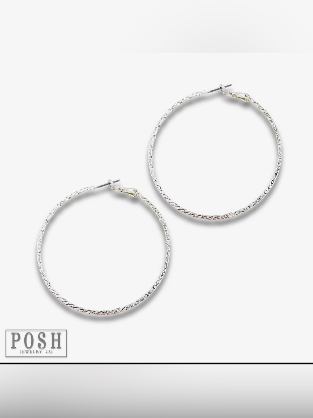 Posh Silver Diamond Textured Hoop Earrings - Women Jewelry